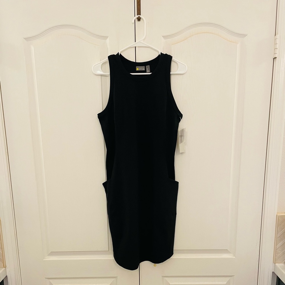 Zella Black Sleeveless Midi Tank Dress with Pockets
